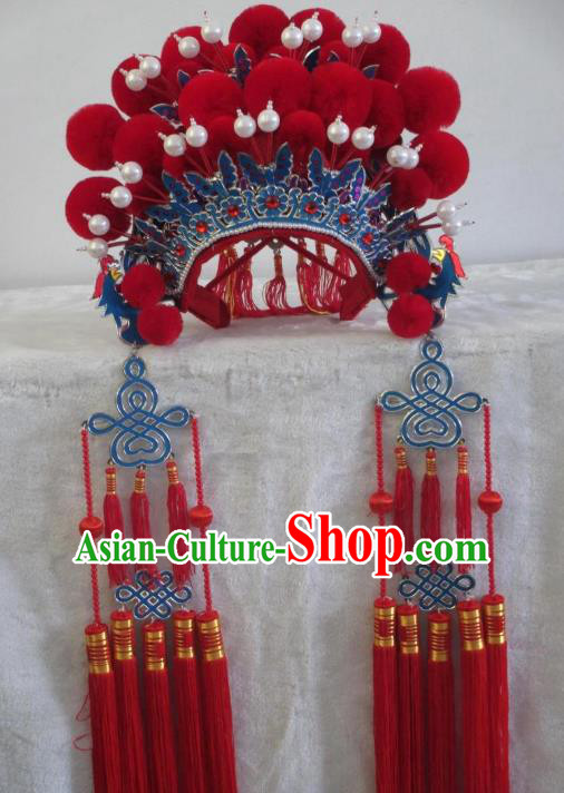 Traditional Chinese Beijing Opera Red Phoenix Coronet Hair Accessories Female Headgear Peking Opera Actress Headwear