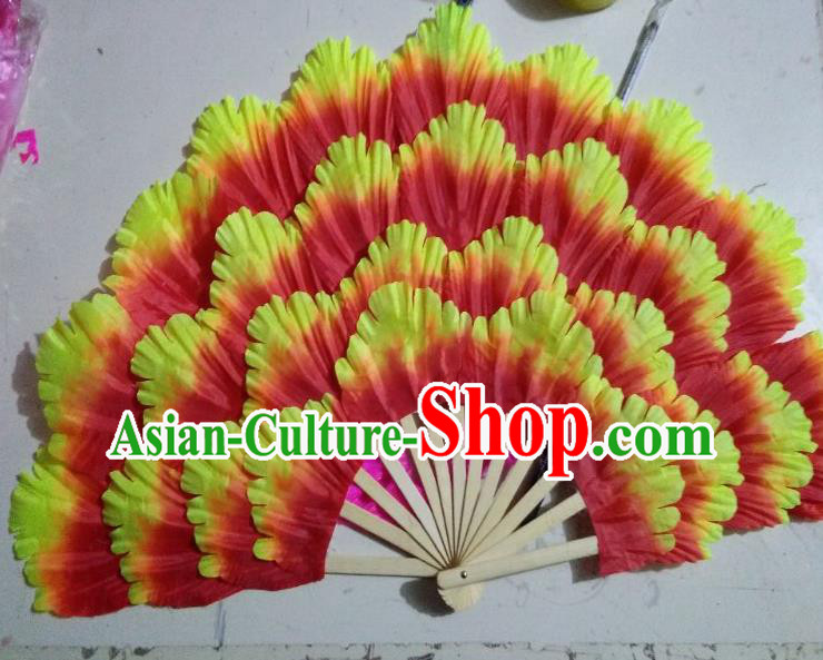 Chinese Folk Dance Props Accessories Stage Performance Orange Peony Folding Fans for Kids