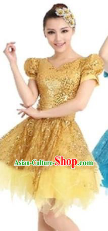 Top Grade Modern Dance Costume Stage Performance Clothing Chorus Yellow Bubble Dress for Women