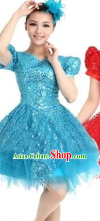 Top Grade Modern Dance Costume Stage Performance Clothing Chorus Blue Bubble Dress for Women