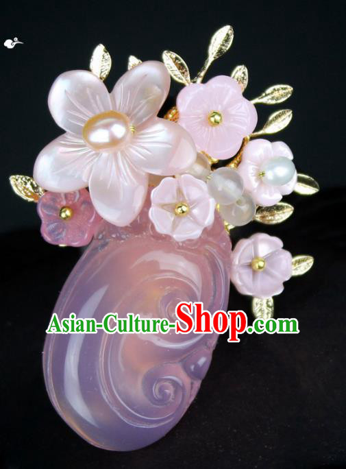 Chinese Ancient Handmade Brooch Accessories Pink Shell Flower Breastpin for Women