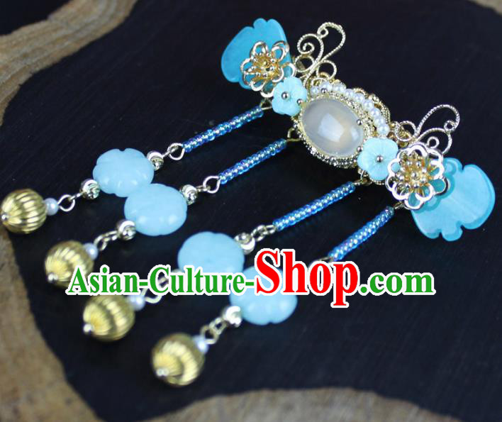 Chinese Ancient Handmade Hair Accessories Classical Blue Hairpins Tassel Hair Clip for Women