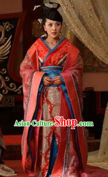 Ancient Traditional Chinese Han Dynasty Imperial Consort Embroidered Hanfu Dress Replica Costume for Women