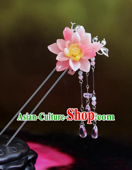 Chinese Ancient Handmade Hair Accessories Hairpins Classical Hanfu Pink Flowers Step Shake for Women