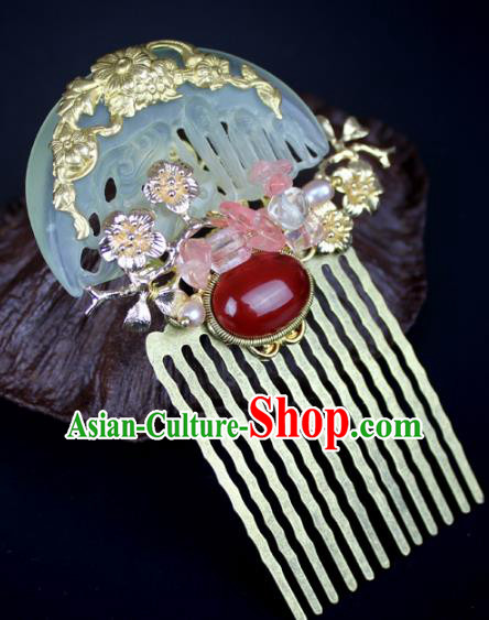 Chinese Ancient Handmade Hair Accessories Jade Hair Comb Classical Hanfu Hairpins for Women