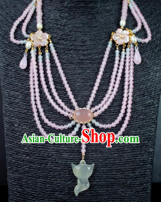 Chinese Ancient Handmade Accessories Jade Fox Necklace Beads Tassel Necklet for Women