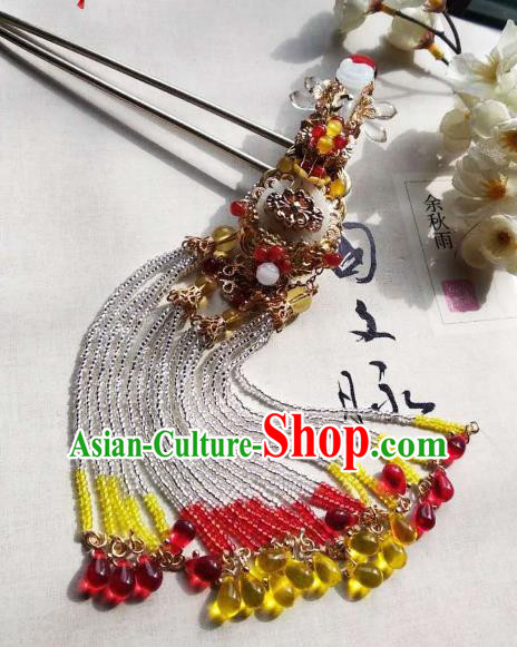 Chinese Handmade Ancient Hair Accessories Tassel Step Shake Classical Hanfu Jade Hairpins for Women