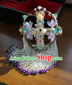 Chinese Handmade Ancient Peking Opera Hair Accessories Classical Hanfu Headwear Purple Hairpins for Women