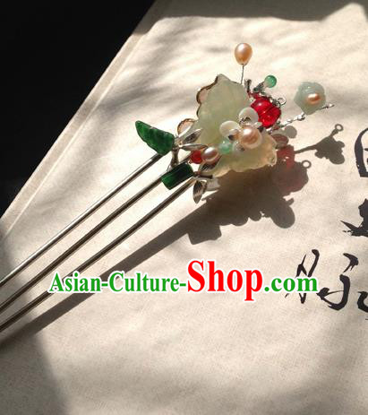 Chinese Handmade Ancient Hair Accessories Jadeite Butterfly Hair Clip Classical Hanfu Hairpins for Women