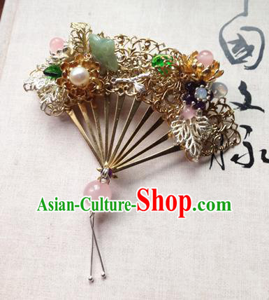 Chinese Handmade Ancient Hanfu Hairpins Hair Accessories Classical Fan-Shape Hair Claw for Women