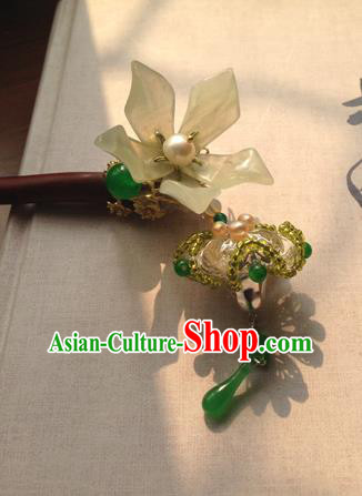 Chinese Handmade Ancient Hanfu Hairpins Hair Accessories Classical Green Flowers Hair Clip for Women