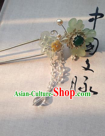 Chinese Handmade Ancient Hanfu Green Flowers Hairpins Hair Accessories Classical Hair Clip for Women