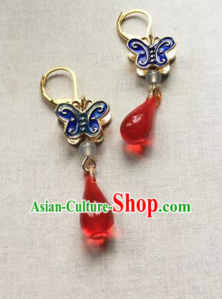 Chinese Handmade Ancient Accessories Eardrop Hanfu Cloisonn Butterfly Earrings for Women
