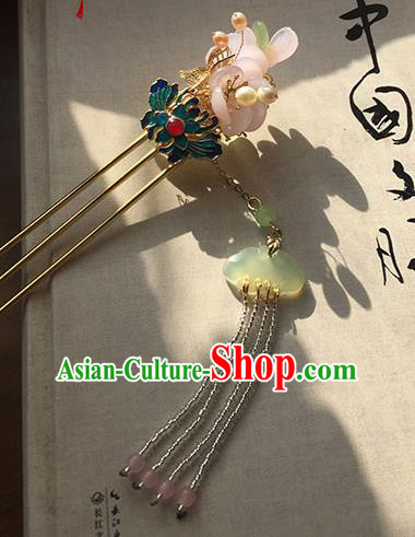 Chinese Ancient Hanfu Handmade Blueing Lotus Tassel Hairpins Hair Accessories Hair Clip for Women