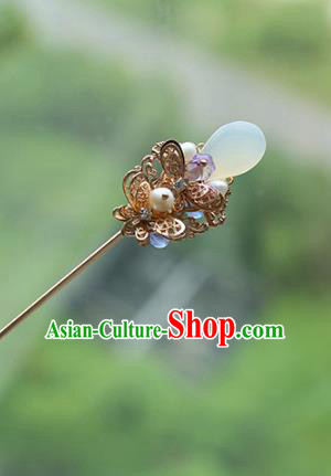 Chinese Ancient Handmade Hanfu Purple Bead Hair Clip Hairpins Hair Accessories for Women