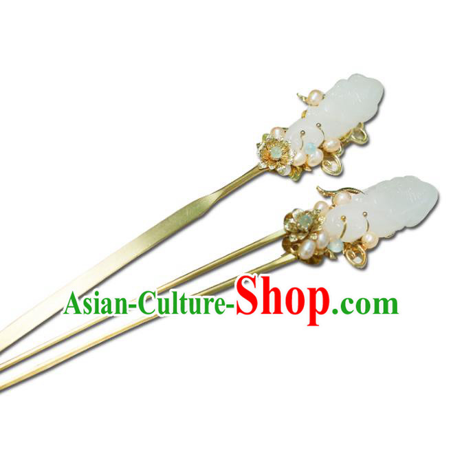 Chinese Ancient Handmade Hanfu Jade Hairpins Palace Lady Hair Accessories for Women