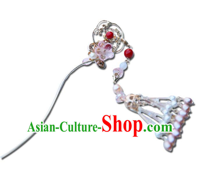 Chinese Ancient Handmade Hanfu Pearls Tassel Step Shake Hairpins Palace Lady Hair Accessories for Women