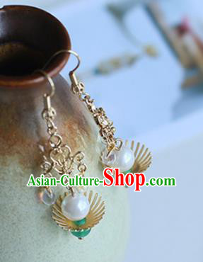 Chinese Handmade Ancient Jewelry Accessories Eardrop Hanfu Pearl Shell Earrings for Women