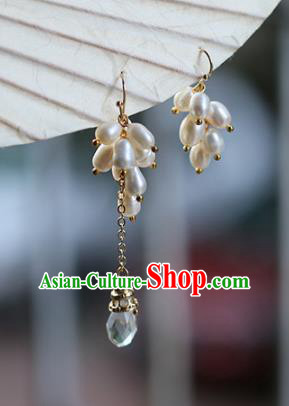 Chinese Handmade Ancient Jewelry Accessories Pearls Eardrop Hanfu Asymmetric Earrings for Women