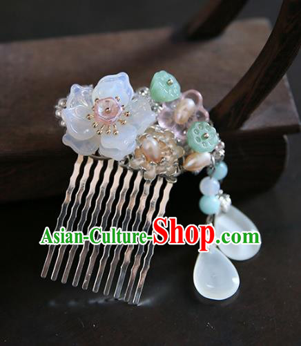 Chinese Ancient Handmade Hanfu Hairpins Palace Lady Lotus Hair Comb Hair Accessories for Women