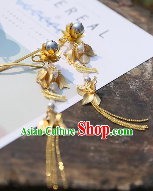 Chinese Ancient Handmade Hanfu Hairpins Palace Lady Golden Tassel Step Shake Hair Accessories for Women