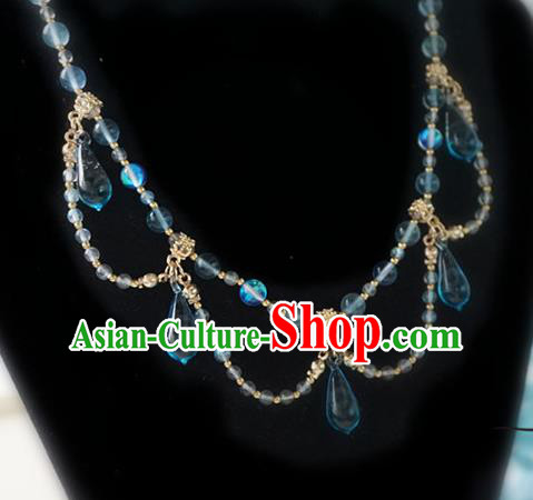 Chinese Handmade Ancient Jewelry Accessories Blue Crystal Necklace Hanfu Necklet for Women