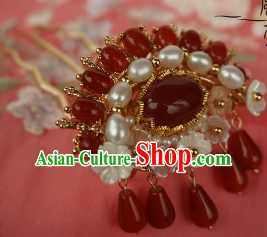 Chinese Ancient Handmade Tassel Step Shake Hanfu Red Crystal Hairpins Hair Accessories for Women