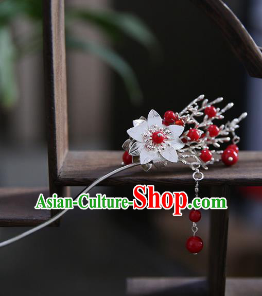 Chinese Ancient Hanfu Handmade Hairpins Red Beads Tassel Hair Clip Hair Accessories for Women