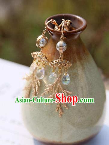Chinese Handmade Ancient Jewelry Accessories Eardrop Hanfu Golden Earrings for Women