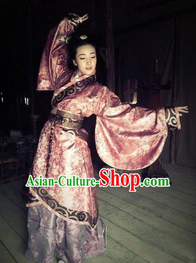 Chinese Ancient Han Dynasty Imperial Concubine Ji Hanfu Dress Embroidered Replica Costume for Women