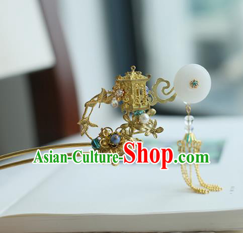Chinese Ancient Hanfu Handmade Golden Pavilion Hairpins Tassel Hair Stick Hair Accessories for Women