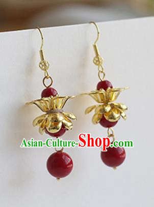 Ancient Chinese Handmade Hanfu Earrings Accessories Red Beads Eardrop for Women