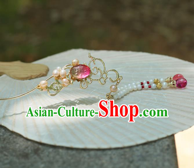 Chinese Ancient Hanfu Handmade Hairpins Pearls Tassel Hair Clip Hair Accessories for Women