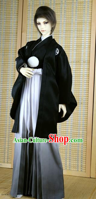 Traditional Asian Japan Costume Japanese Prince Kimono Black Haori Hakama Clothing for Men