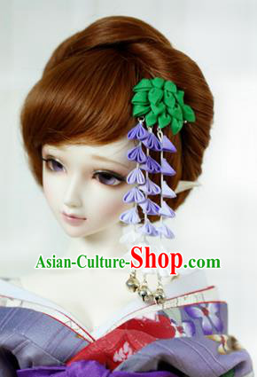 Traditional Asian Japan Hair Accessories Green Flowers Tassel Hairpins Japanese Fashion Apparel Kimono Headwear for Women