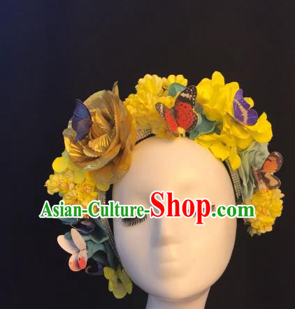 Top Grade Hair Accessories Halloween Stage Performance Yellow Flowers Hair Clasp Headwear for Women