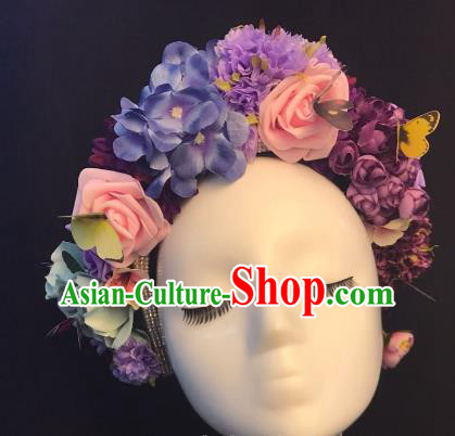 Top Grade Purple Flowers Hair Accessories Halloween Stage Performance Deluxe Hair Clasp Headwear for Women