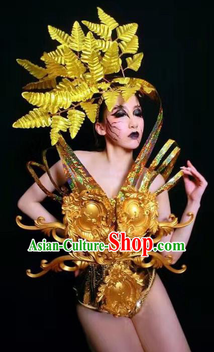 Top Grade Stage Performance Catwalks Costume Halloween Brazilian Carnival Golden Clothing for Women