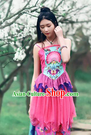 Traditional China National Costume Pink Camisole Chinese Tang Suit Embroidered Stomachers Vests for Women