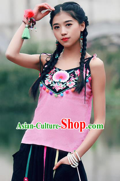 Traditional China National Costume Tang Suit Pink Camisole Chinese Embroidered Stomachers Vests for Women