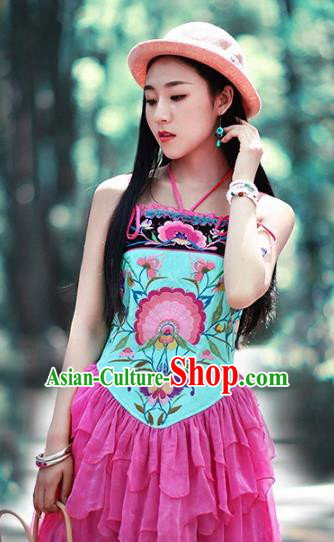 Traditional China National Costume Tang Suit Camisole Chinese Embroidered Sun-top Vests for Women