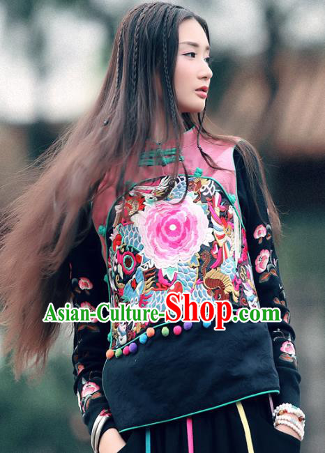 Traditional China National Costume Tang Suit Pink Vests Chinese Embroidered Waistcoat for Women