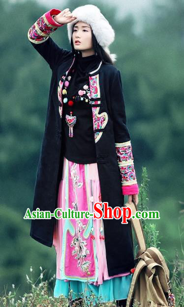 Traditional China National Costume Chinese Tang Suit Black Dust Coats for Women