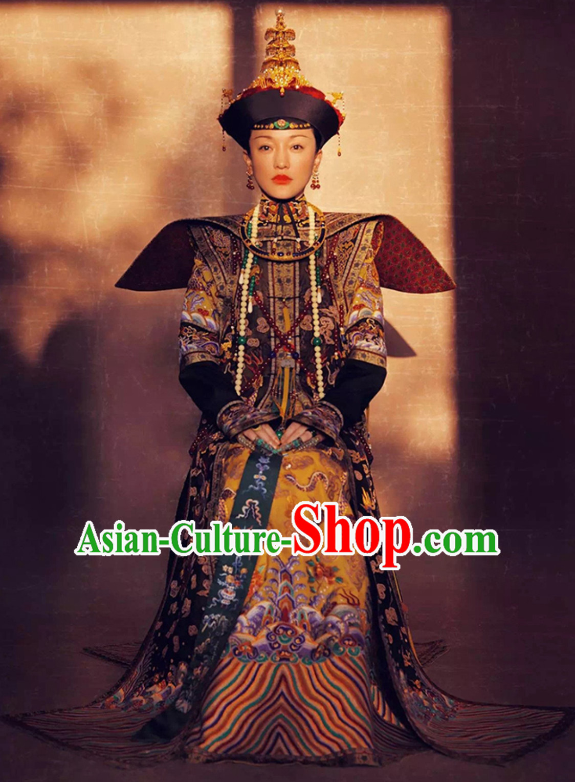 Qing Dynasty Empress Imperial Clothing Embroidered Long Robe Dresses