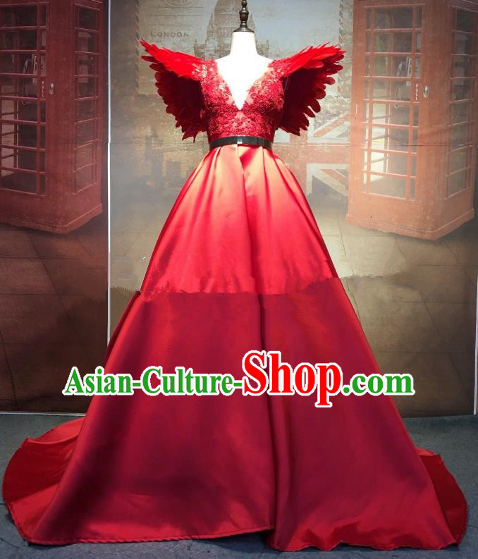 Top Grade Stage Performance Costume Wedding Dress Catwalks Red Full Dress for Women