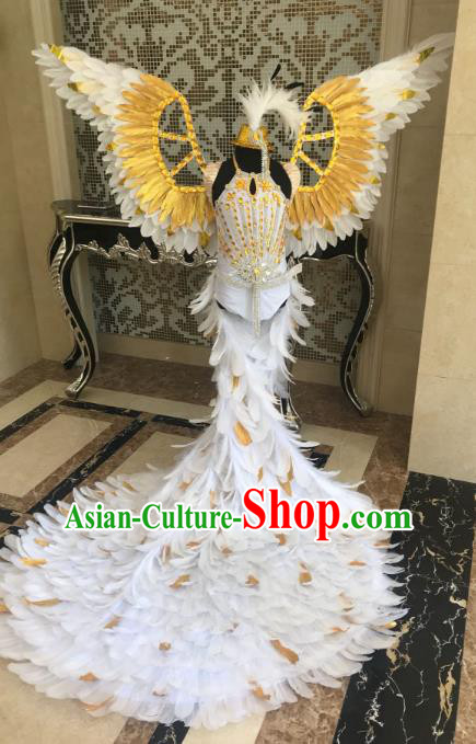 Top Grade Children Stage Performance Costume Catwalks Bikini Mullet Dress with Feather Wings for Kids