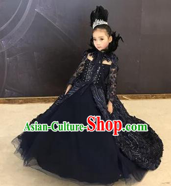 Top Grade Children Stage Performance Costume Girls Black Dress Catwalks Queen Clothing for Kids