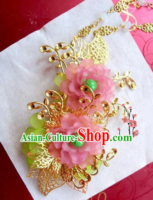 Traditional Chinese Ancient Hair Accessories Hairpins Pink Flowers Hair Stick for Women