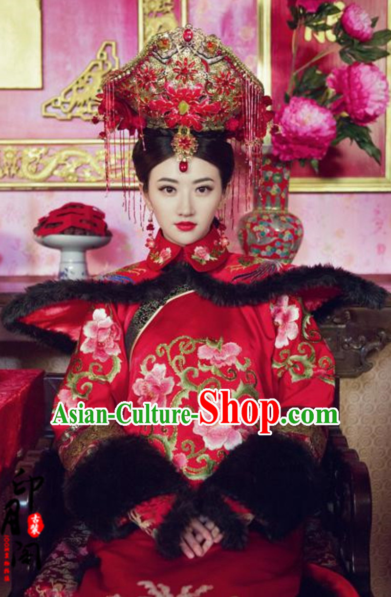 Ancient Chinese Qing Dynasty Manchu Imperial Dress Royal Costumes Empress Clothing