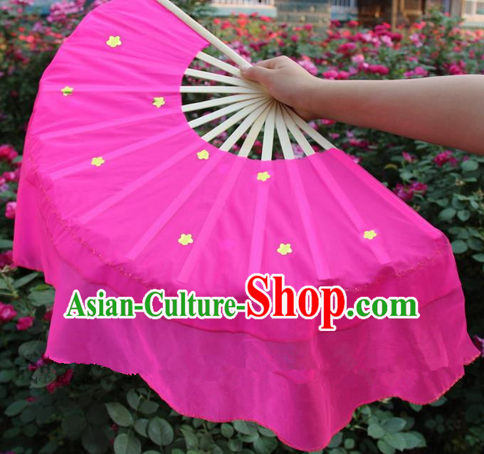 Chinese Handmade Folk Dance Rosy Silk Folding Fans Yangko Dance Classical Dance Fans for Women